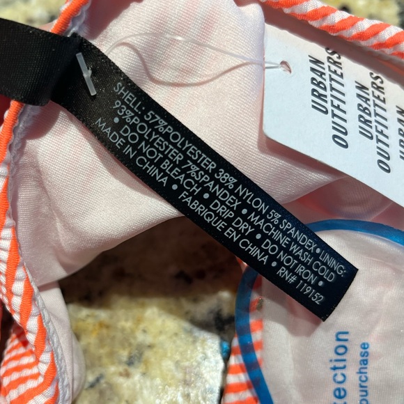 NWT Urban Outfitters Seersucker Bikini Bottoms Neon Orange White Pinstripes - Picture 4 of 7